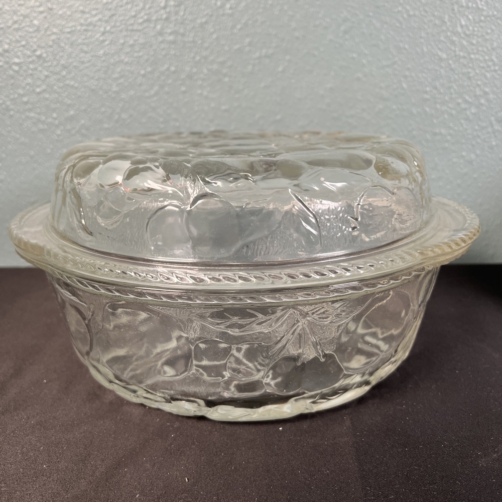 Libbey ORCHARD FRUIT Clear Glass 3 QT Round Casserole Baking Dish, Pie Plate Lid